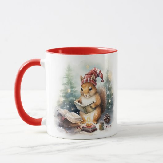 Mug Écureuil de Noël lisant (Gauche)
