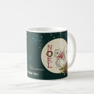 Mug Écureuil de Noël vintage, Flocons de neige
