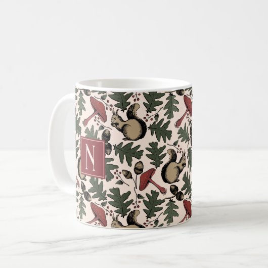 Mug Écureuil et champignons de la forêt d'hiver monogr (Devant gauche)
