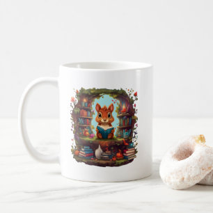 Mug Écureuil lisant sur une étagère à livres ancienne
