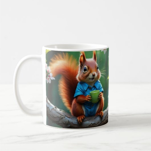 Mug Écureuil mignon assis sur la branche de l'arbre (Gauche)