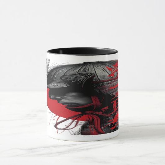 Mug Edgy Samurai Warrior Japanese Ink Red Sun (Centre)