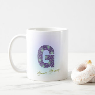 Mug Editable Floral Letter G Monogram Personalized