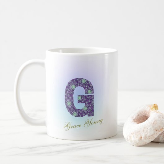 Mug Editable Floral Letter G Monogram Personalized (Avec donut)
