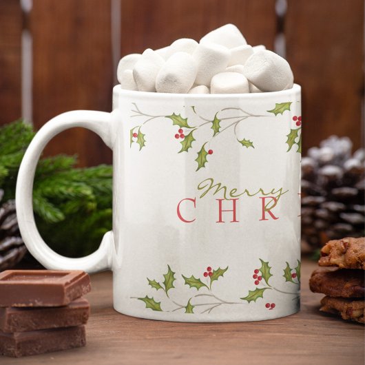 Mug éditable Holiday Holly