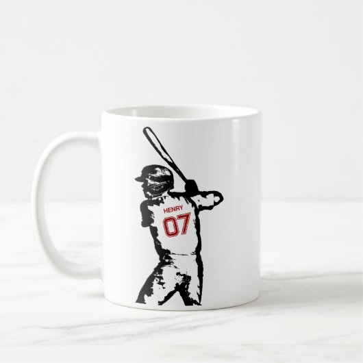 Mug Editable Name & Jersey Number Baseball Birthday (Gauche)