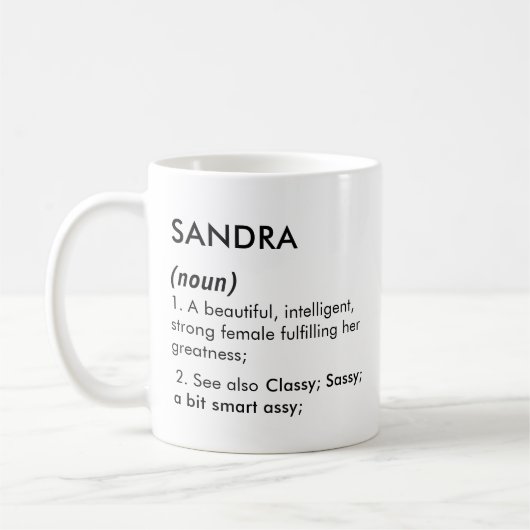Mug Editable Sandra name definition, custom name (Gauche)