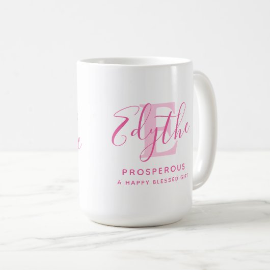 Mug Edyle nom signifiant texte rose monogramme (Devant droit)