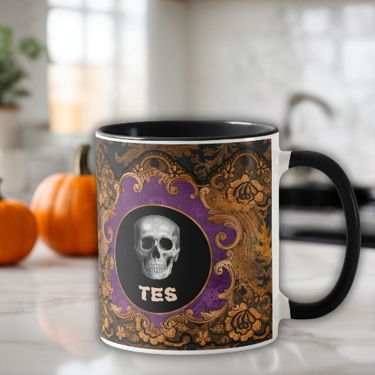 Mug Éffrayant Elegant Hallloween Crâne sur Orange Dama