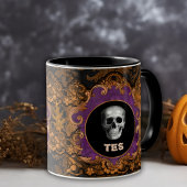 Mug Éffrayant Elegant Hallloween Crâne sur Orange Dama