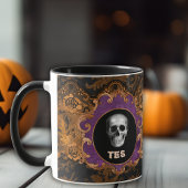 Mug Éffrayant Elegant Hallloween Crâne sur Orange Dama