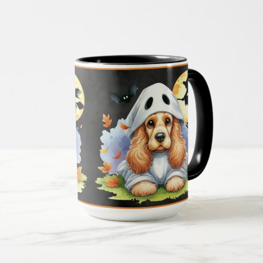 Mug Éffrayant mignon Cocker Spaniel Ghost Chien Hallow (Devant droit)