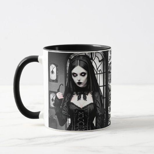 Mug Éffrayante fille gothique noire et blanche (Gauche)
