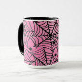 Mug Éffrayante Halloween Spider Webs sur rose (Devant gauche)