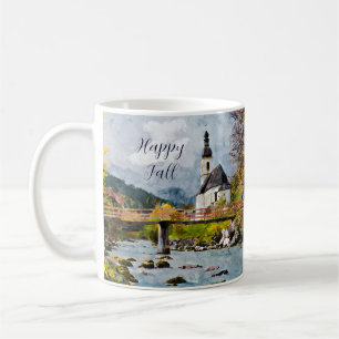 Mug Église d'automne et arbres avec texte personnalisa