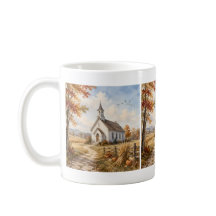 Église de campagne automnale, paysage à l'aquarell