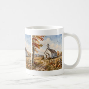 Mug Église de campagne automnale, paysage à l'aquarell