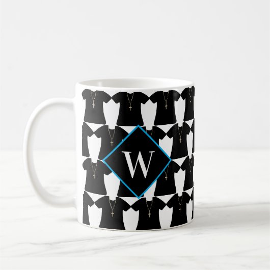 Mug Église prêtre Pasteur Noir Cassock Monogramme (Gauche)