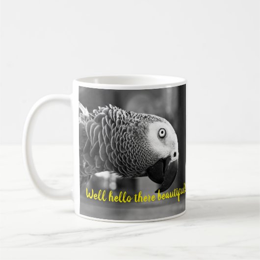 Mug Eh bien bonjour là belle - Un perroquet gris dépla (Gauche)