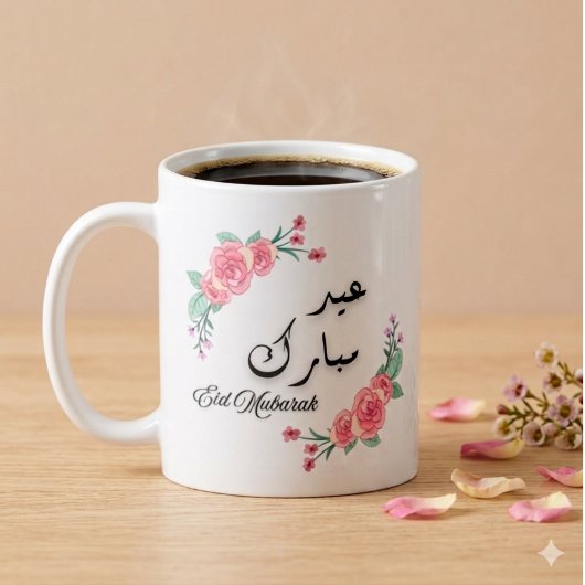 Mug Eid Mubarak Floral Moderne Anglais & Arabe