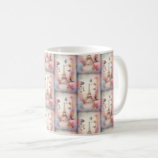 Mug Eiffel Tower Butterflies and Flowers Pattern (Devant droit)