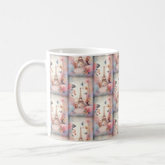 Mug Eiffel Tower Butterflies and Flowers Pattern (Gauche)