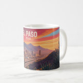 Mug El Paso Texas Mug: Retro Desert Sunset Cityscape (Devant droit)