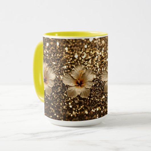 Mug Elégance d'or : Hibiscus d'or Shimmer (Devant gauche)