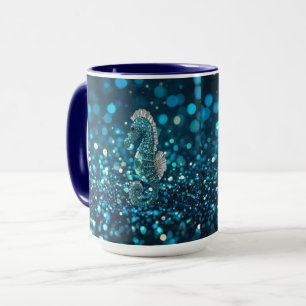 Mug Élégance en mouvement : hippocampe aqua sur bokeh 