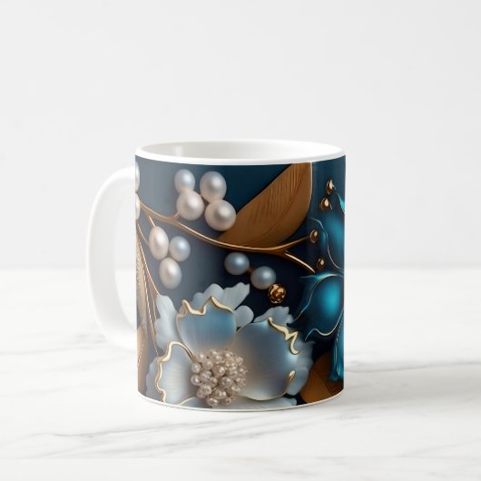 Mug Elegant 3D Floral Bloom Design, Flower Pattern Cof (Devant gauche)