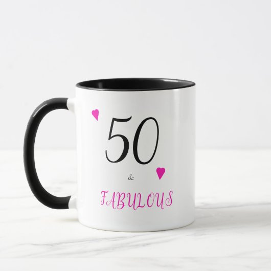 Mug Elégant 50 et fabuleux coeurs roses 50e anniversai (Gauche)