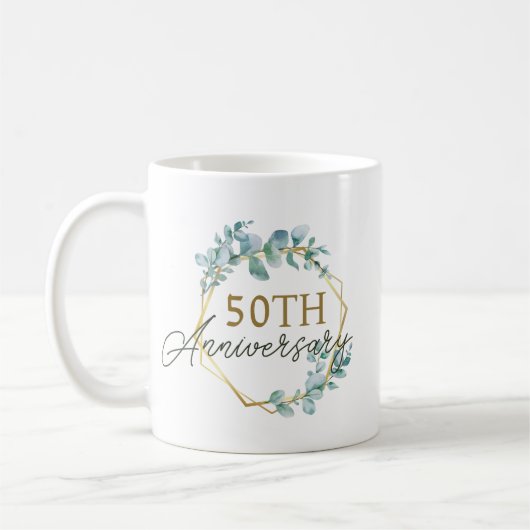 Mug Élégant 50e anniversaire de Mariage de la florale  (Gauche)