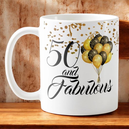 Mug Élégant 50e anniversaire Gold Confetti Type noir
