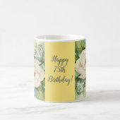 Mug Elégant 75e anniversaire Jaune Floral Magnolia Nom (Centre)