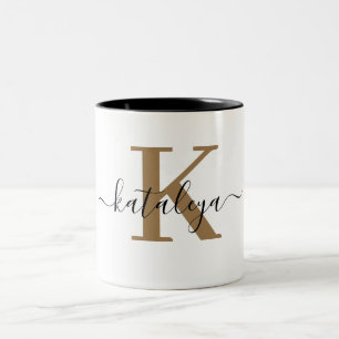 Mug élégant à monogramme en or noir chic avec nom