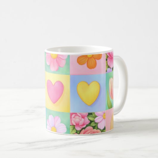 Mug Elegant Abstract Floral Checkerboard Pattern (Devant droit)