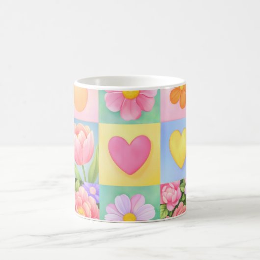 Mug Elegant Abstract Floral Checkerboard Pattern (Centre)