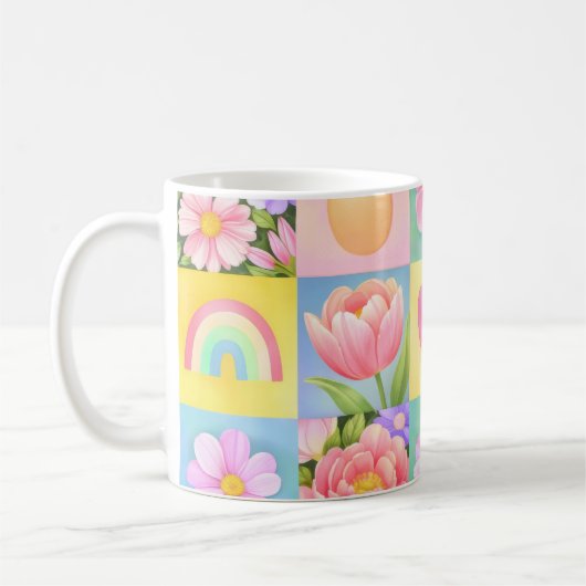 Mug Elegant Abstract Floral Checkerboard Pattern (Gauche)
