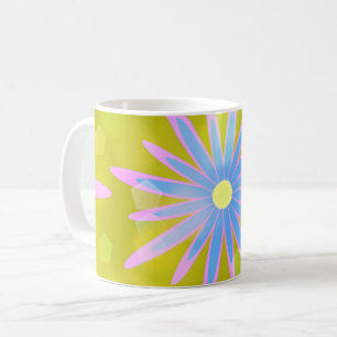 Mug Elégant Abstrait Floral Art Jaune Bleu Rose Bokeh