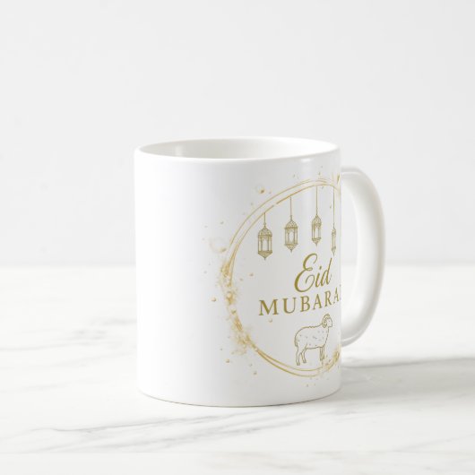 Mug Elegant Aïd Moubarak Gold Lantern & Sheep Design (Devant droit)