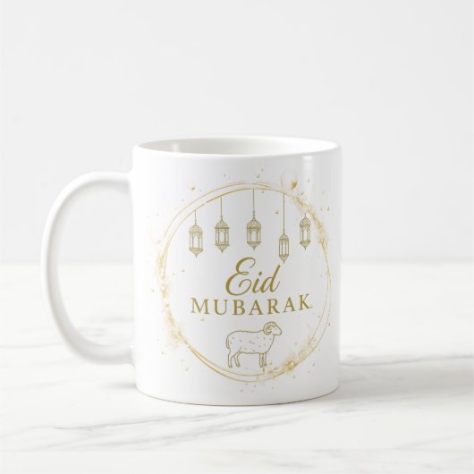 Mug Elegant Aïd Moubarak Gold Lantern & Sheep Design (Gauche)