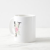 Mug Elegant Alphabet Coffee Cup with Pink Rose Design (Devant gauche)