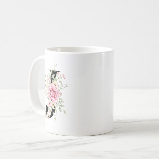 Mug Elegant Alphabet Coffee Cup with Pink Rose Design (Devant gauche)