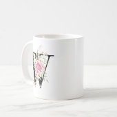 Mug Elegant Alphabet Coffee Cup with Pink Rose Design (Devant gauche)