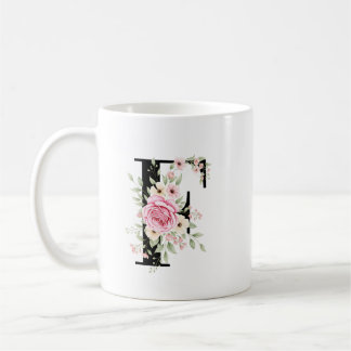 Mug Elegant Alphabet Coffee Cup with Pink Rose Design