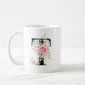 Mug Elegant Alphabet Coffee Cup with Pink Rose Design (Gauche)