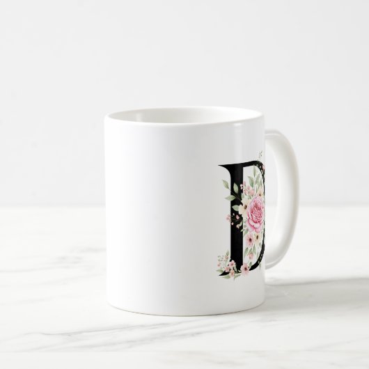 Mug Elegant Alphabet Coffee Cup with Pink Rose Design (Devant droit)