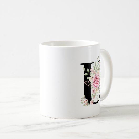 Mug Elegant Alphabet Coffee Cup with Pink Rose Design (Devant droit)
