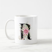 Mug Elegant Alphabet Coffee Cup with Pink Rose Design (Gauche)
