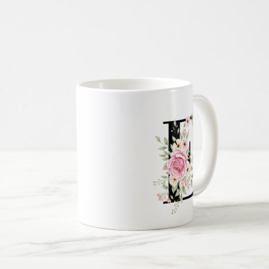 Mug Elegant Alphabet Coffee Cup with Pink Rose Design (Devant droit)